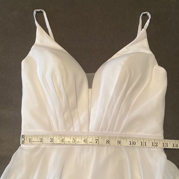 Women’s Elegant White Chiffon Full Length Dress CorsetBack Leg Slit Size 2 *READ - Picture 8 of 12